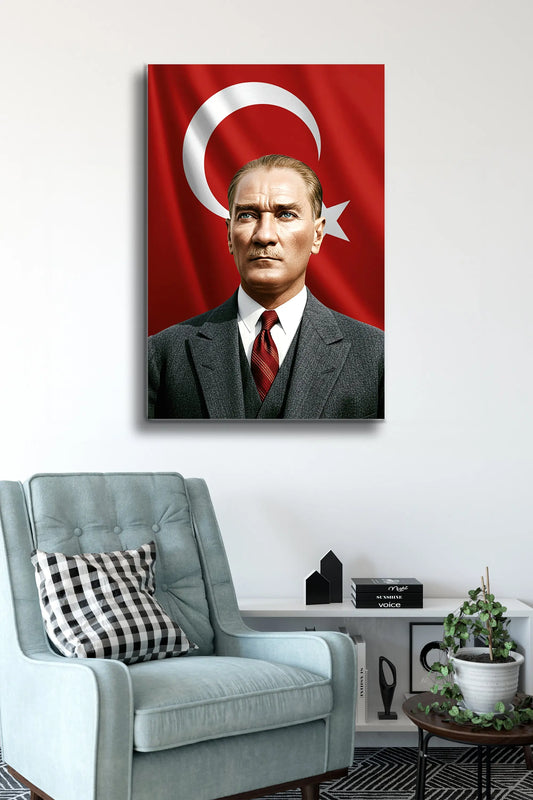 Atatürk Cam Tablo - Portre - Cam Tablo - Duvar Dekoru - Atatürk Portresi - Kaliteli Baskı Ata030 - Alcor Shop