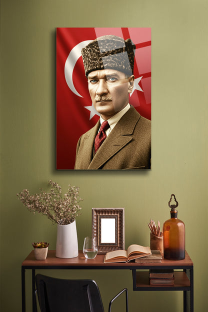 Atatürk Cam Tablo - Portre - Cam Tablo - Duvar Dekoru - Atatürk Portresi - Kaliteli Baskı Ata031