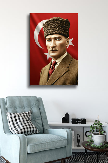 Atatürk Cam Tablo - Portre - Cam Tablo - Duvar Dekoru - Atatürk Portresi - Kaliteli Baskı Ata031