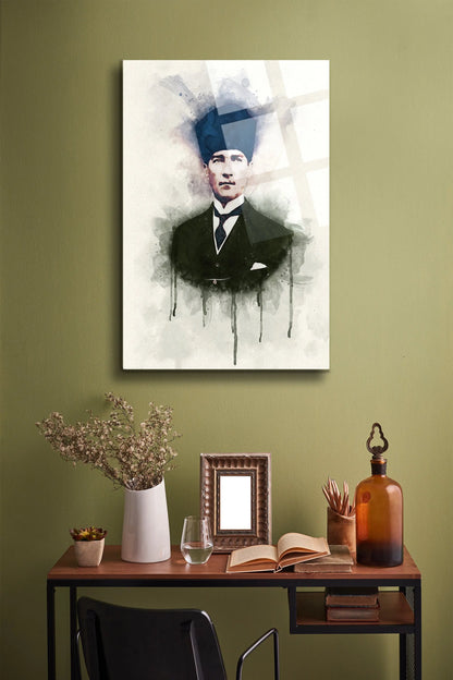 Atatürk Cam Tablo - Portre - Cam Tablo - Duvar Dekoru - Atatürk Portresi - Kaliteli Baskı Ata034 - Alcor Shop