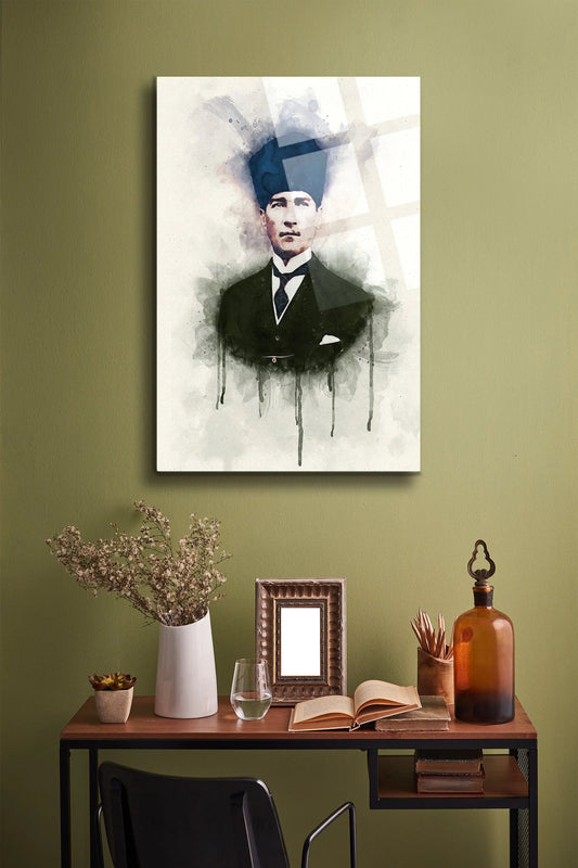 Atatürk Cam Tablo - Portre - Cam Tablo - Duvar Dekoru - Atatürk Portresi - Kaliteli Baskı Ata034 - Alcor Shop