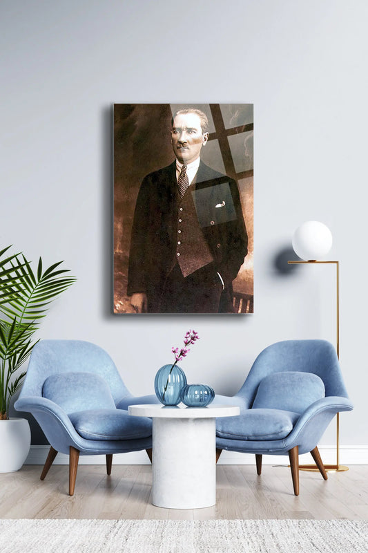 Atatürk Cam Tablo - Portre - Cam Tablo - Duvar Dekoru - Atatürk Portresi - Kaliteli Baskı Ata036 - Alcor Shop