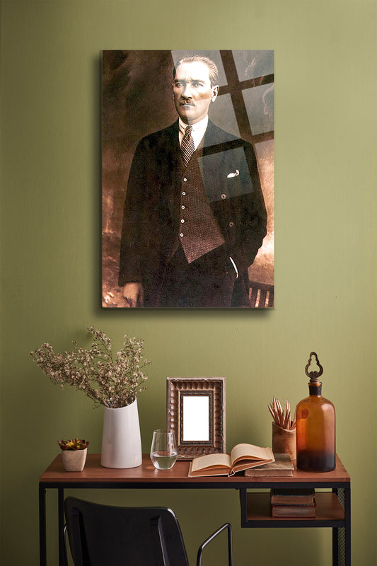 Atatürk Cam Tablo - Portre - Cam Tablo - Duvar Dekoru - Atatürk Portresi - Kaliteli Baskı Ata036 - Alcor Shop