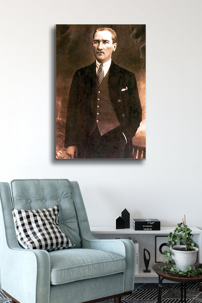 Atatürk Cam Tablo - Portre - Cam Tablo - Duvar Dekoru - Atatürk Portresi - Kaliteli Baskı Ata036 - Alcor Shop